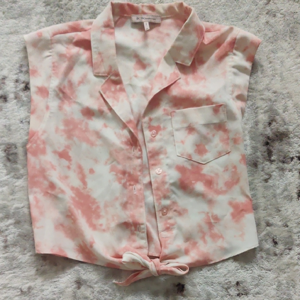 BCBGeneration Coral and White Tie-Dye Blouse
